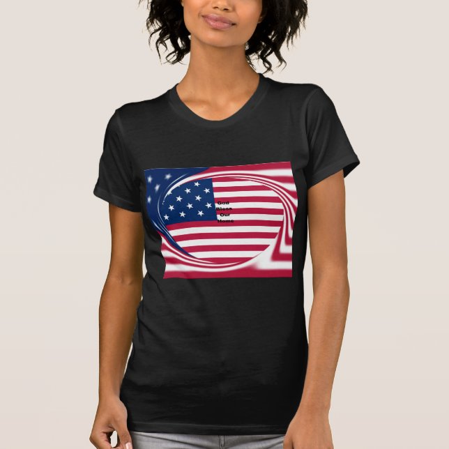 God Bless Our Home: USA Flag Swirl Art T-Shirt (Front)