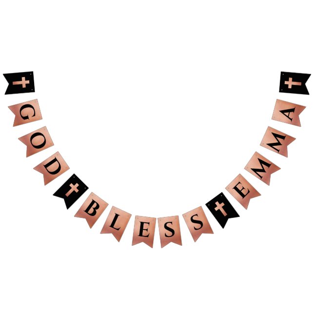 God Bless Rose Gold Black Religious Confirmation Bunting Flags (All)