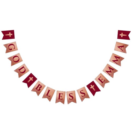 God Bless Rose Gold Burgundy Baptism Communion Bunting Flags