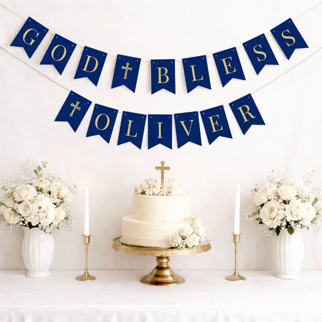God Bless Royal Blue 6 Letters Baptism Communion Bunting Flags (Creator Uploaded)