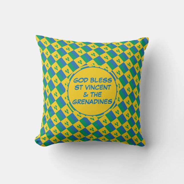 GOD BLESS ST VINCENT Grenadines Flag Throw Pillow (Front)