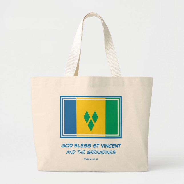 GOD BLESS ST VINCENT GRENADINES Patriotic Flag Large Tote Bag (Front)