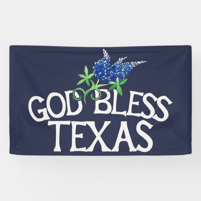 God Bless Texas Bluebonnet Art "Texas Bluebonnets" Banner (Horizontal)