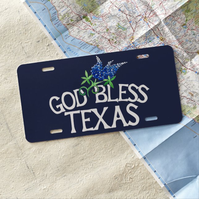 God Bless Texas Bluebonnet Art "Texas Bluebonnets" License Plate (In Situ)