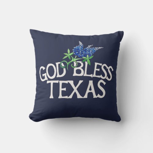 God Bless Texas Bluebonnet Art Texas Bluebonnets Throw Pillow