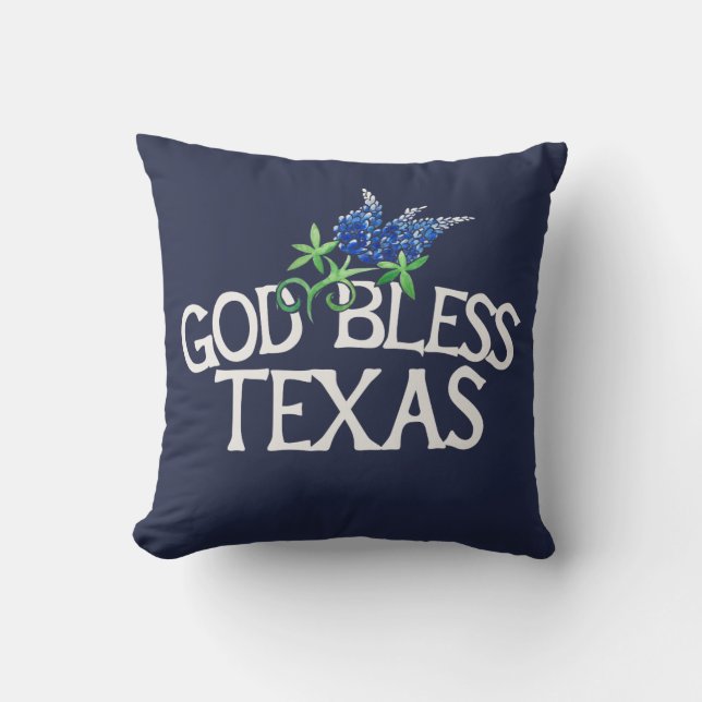 God Bless Texas Bluebonnet Art "Texas Bluebonnets" Throw Pillow (Front)