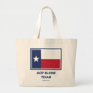 GOD BLESS TEXAS Patriotic Texan Flag Large Tote Bag