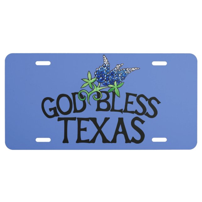 God Bless Texas "Proud Texan" Texas Bluebonnets License Plate (Front)