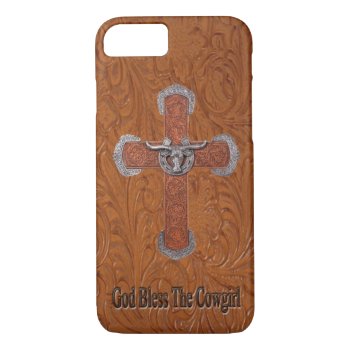 God Bless The Cowgirl Leather Iphone 7 Case by BootsandSpurs at Zazzle