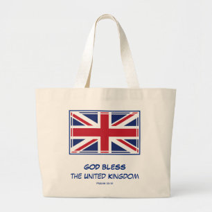 GOD BLESS THE UNITED KINGDOM Patriotic Flag Large Tote Bag