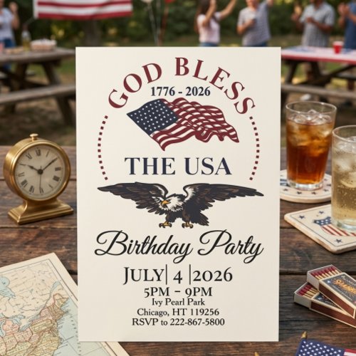 God Bless the USA – 1776–2026 Patriotic Eagle Invitation