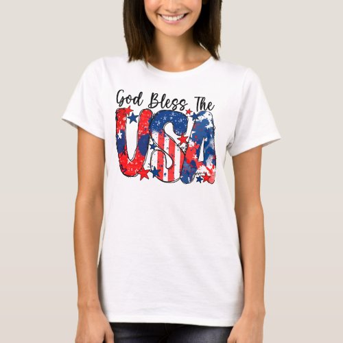 God Bless The USA American Flag Patriotic  T_Shirt