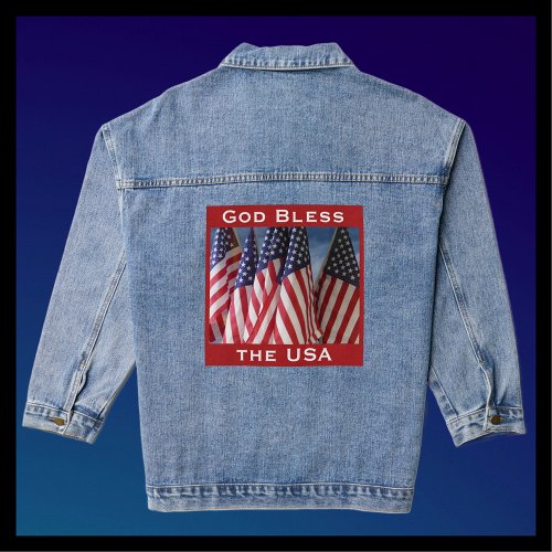 God Bless the USA American Flags Red White Blue Denim Jacket
