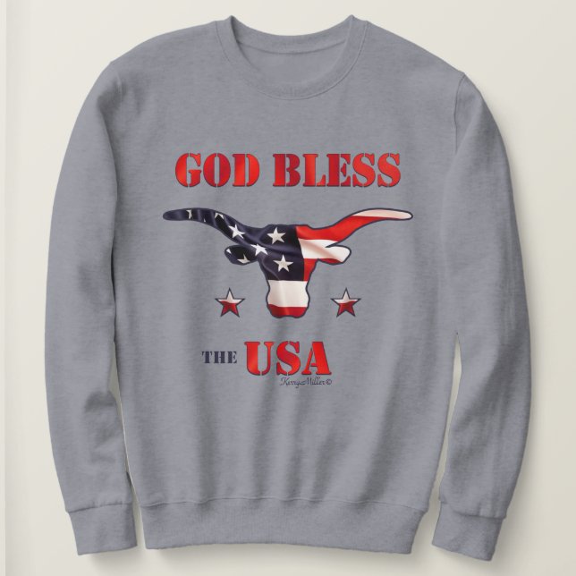 God Bless The USA - Longhorn Steer Sweatshirt (Design Front)