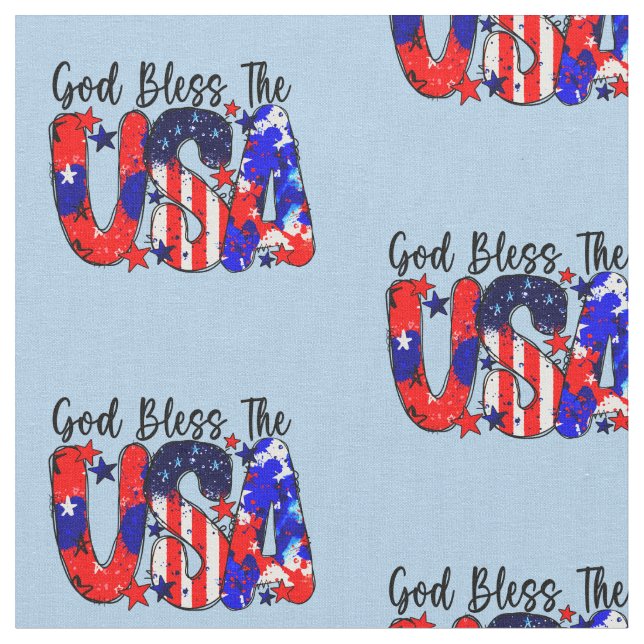 God Bless The USA on blue Fabric (Close Up)