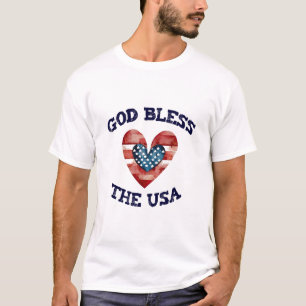 God Bless The USA Patriotic American Flag Heart T-Shirt