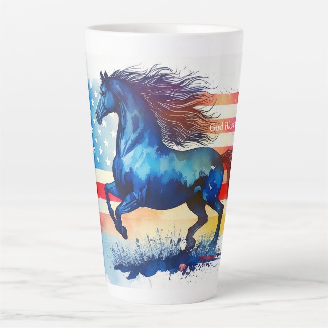 God Bless the USA Patriotic Horse Latte Mug (Front)