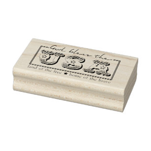God Bless the USA Patriotic Rubber Art Stamp