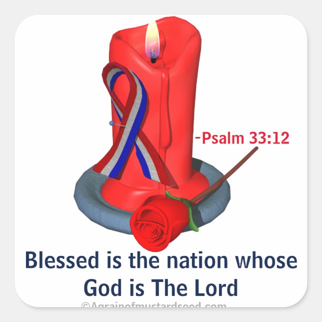 God Bless the USA Ribbon Square Sticker (Front)