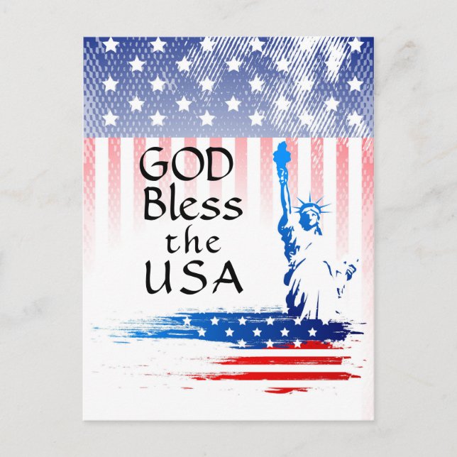 God Bless the USA Statue of Liberty, American Flag Postcard (Front)