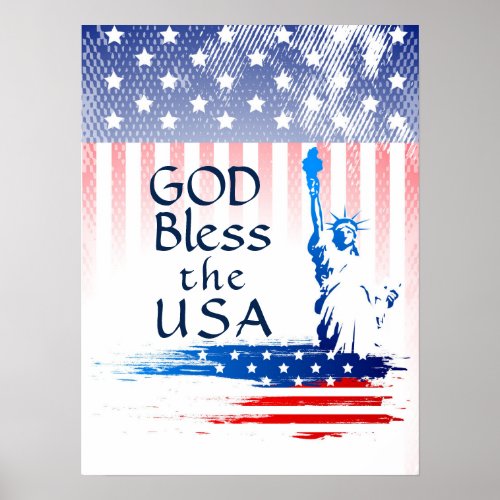 God Bless the USA Statue of Liberty American Flag Poster