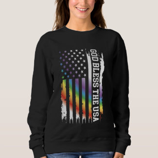 God Bless The Usa United States Rainbow w US Flag Sweatshirt