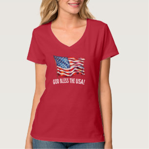God Bless the USA Waving American Flag Art July 4 T-Shirt