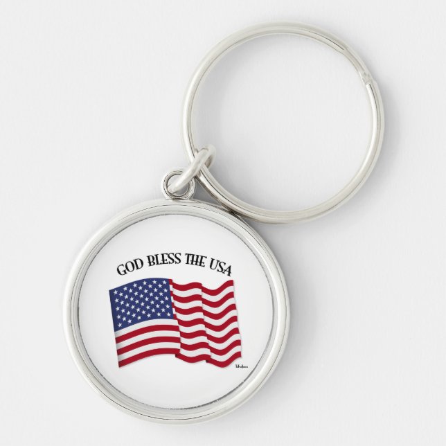 GOD BLESS THE USA with US flag Keychain (Front)