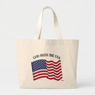 GOD BLESS THE USA with US flag Large Tote Bag