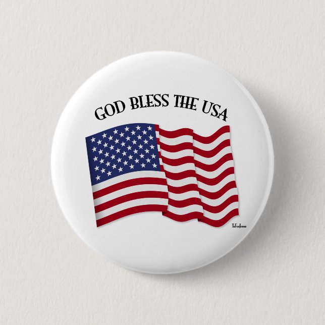 GOD BLESS THE USA with US flag Pinback Button (Front)