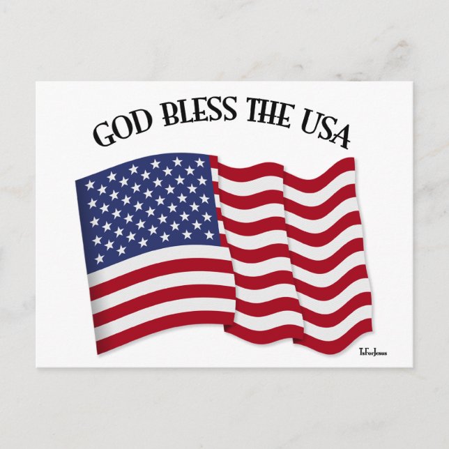 GOD BLESS THE USA with US flag Postcard (Front)