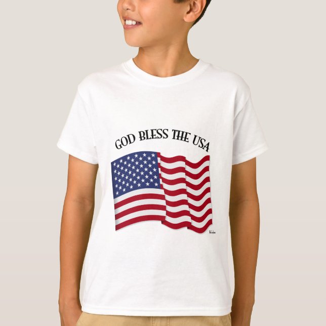 GOD BLESS THE USA with US flag T-Shirt (Front)