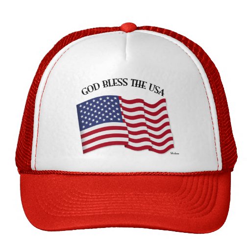 GOD BLESS THE USA with US flag Trucker Hat | Zazzle