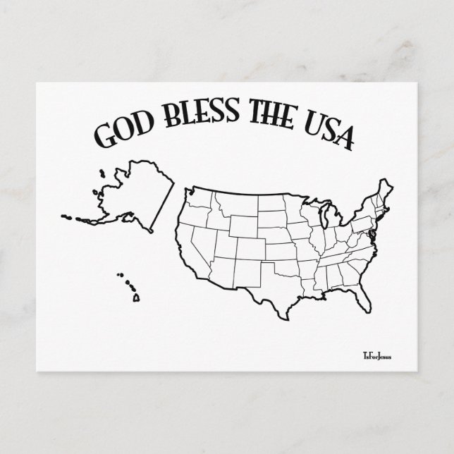 GOD BLESS THE USA with US outline Postcard (Front)
