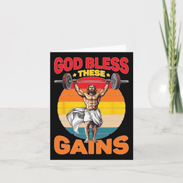 God Bless These Gains Muscle Bodybuilding -  Card (Front)