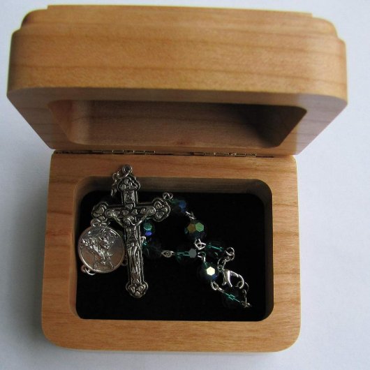 God Bless This Child Cherry Wood Birdy Jewlery Box (Open)