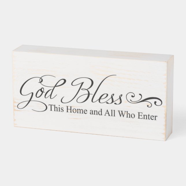 God Bless This Home Christian Quote Wooden Box Sign (Angled Horizontal)