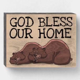 GOD BLESS THIS HOME GRIZZLY BEARS WOOD SIGNS
