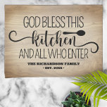 God Bless This Kitchen Family Name Kitchen Towel<br><div class="desc">Welcome all your guests with this custom kitchen towel featuring a fun greeting and your family name. "God bless our kitchen and all who enter".</div>