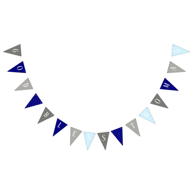 God Bless Thomas Blue and Gray Baptism Banner (All)