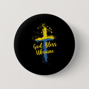 God Bless Ukraine Cross Christian Support Pray For Button