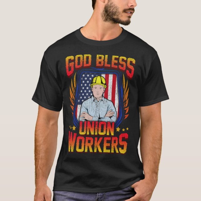 God Bless Union Workers Handyman Ironworker pirate T-Shirt (Front)