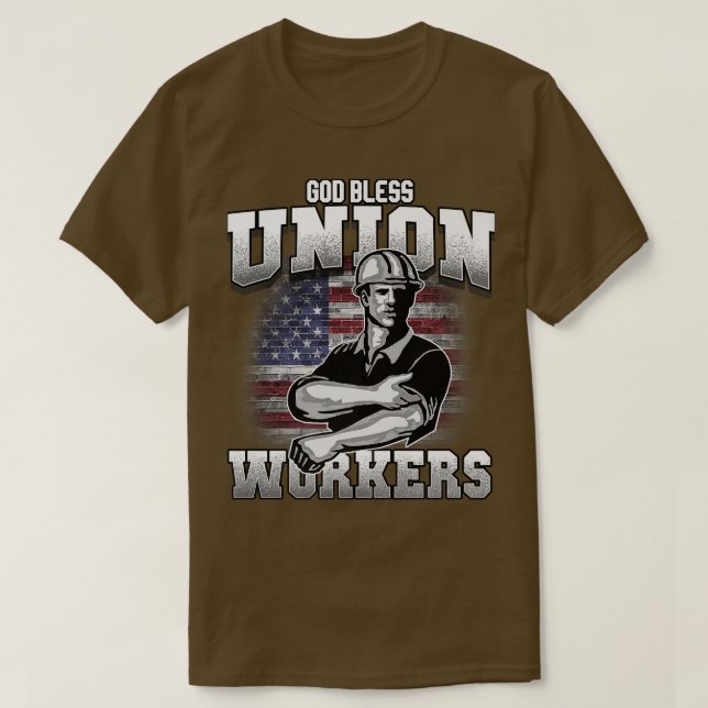 God Bless Union Workers tee USA flag  (Design Front)