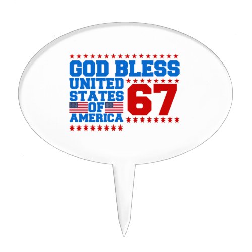 God Bless United States Of America 67 Cake Topper