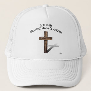 GOD BLESS UNITED STATES OF AMERICA rugged cross Trucker Hat