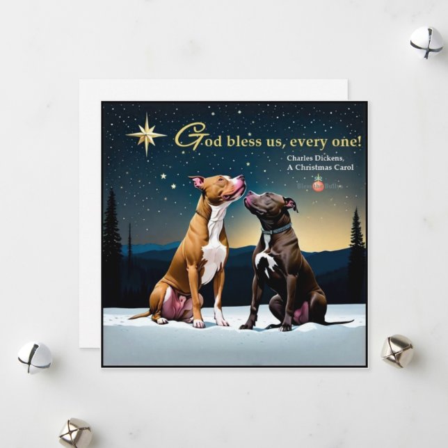 God Bless Us, Every One Pit Bull Christmas Card (Front/Back In Situ)