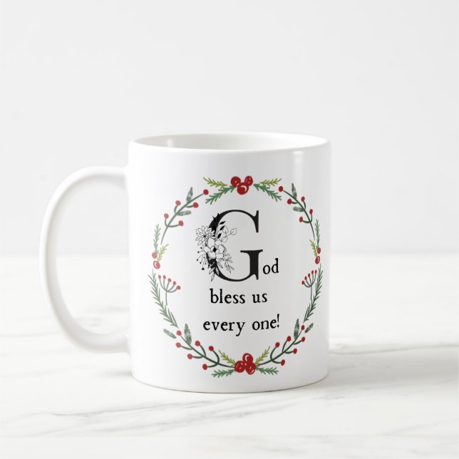 God Bless Us Every One Scrooge Dickens Christmas Coffee Mug (Left)