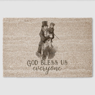 God bless us everyone Dickens Christmas Carol Fiber Doormat