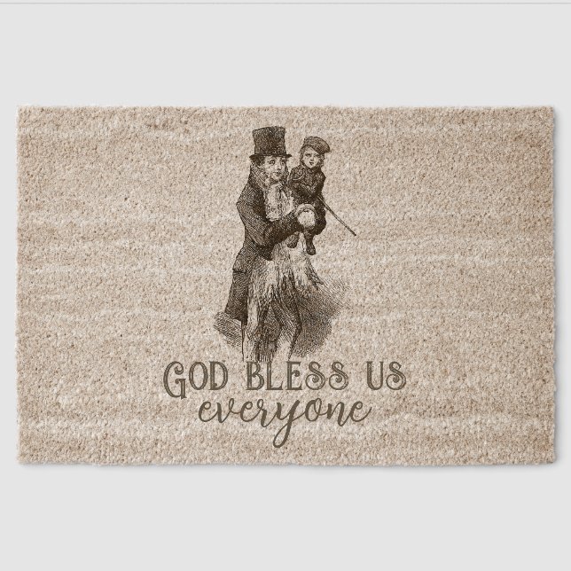 God bless us everyone Dickens Christmas Carol Fiber Doormat (Front)
