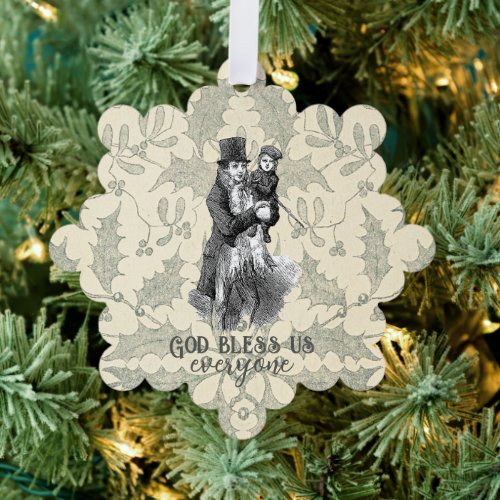 God bless us everyone Dickens Christmas Carol Ornament Card